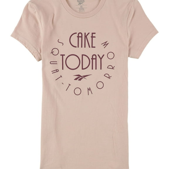 Reebok Womens Cake Today Squat Tomorrow Graphic T-Shirt, Beige, X-Small