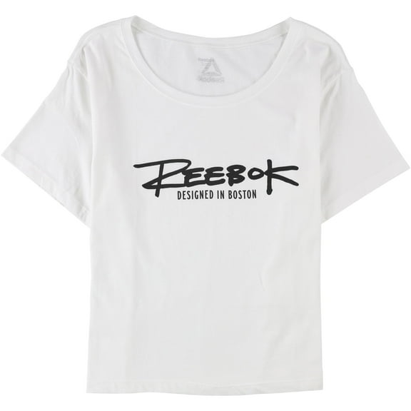 Reebok Womens Designed In Boston Graphic T-Shirt, White, Small