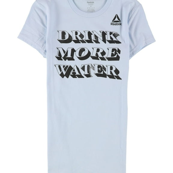 Reebok Womens Drink More Water Graphic T-Shirt, Blue, Medium