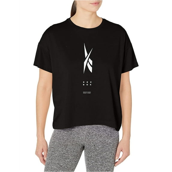 Reebok Womens Edgeworks Vertical Logo Graphic T-Shirt, Black, Plus Size, 2X
