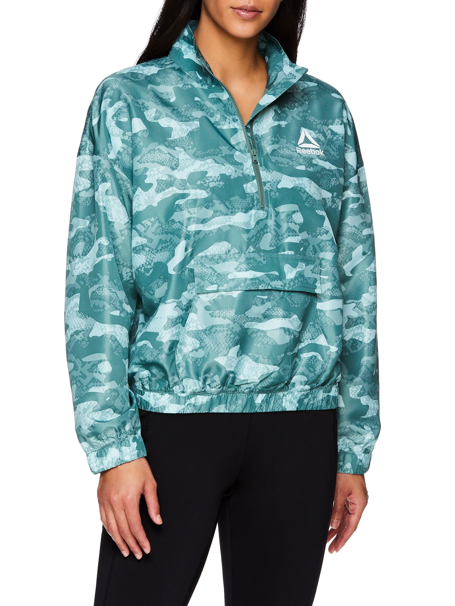 Reebok Womens Essential Woven Printed Quarter Zip Windbreaker with Pocket Sizes XS XXXL Walmart