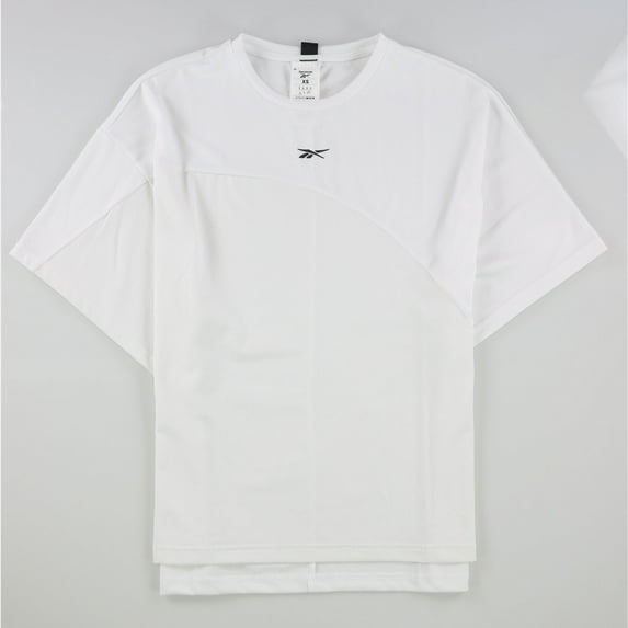 Reebok Womens Fabric Mix Basic T-Shirt, White, Small