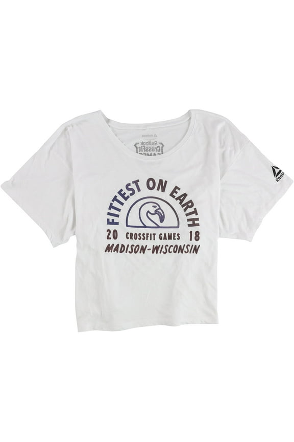 Womens Fittest On Earth Glitter Crop Graphic T-Shirt, White, Medium