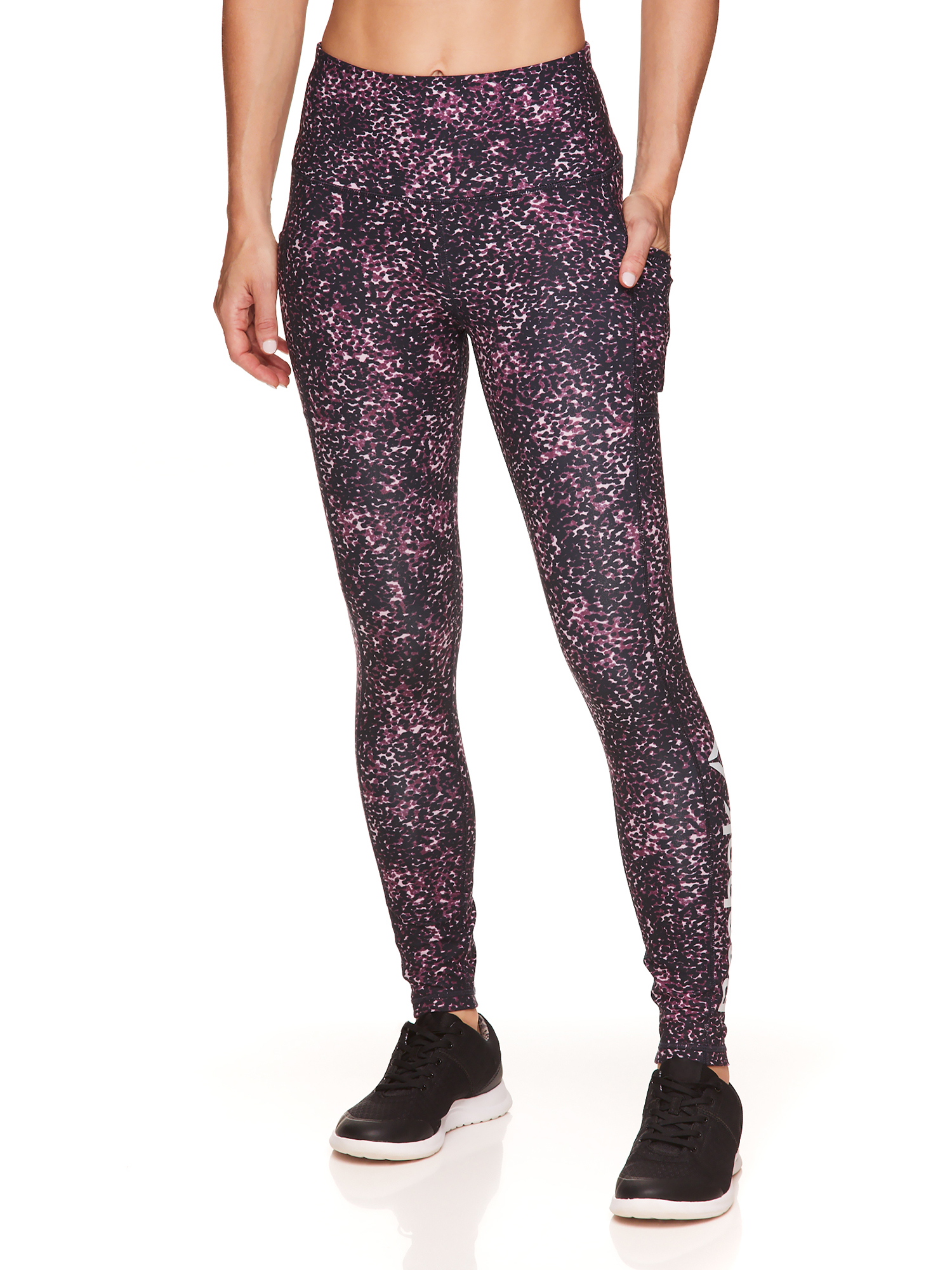 Reebok Womens High-Waisted Active Leggings with Pockets, Dotty Animal Graphic - image 1 of 4