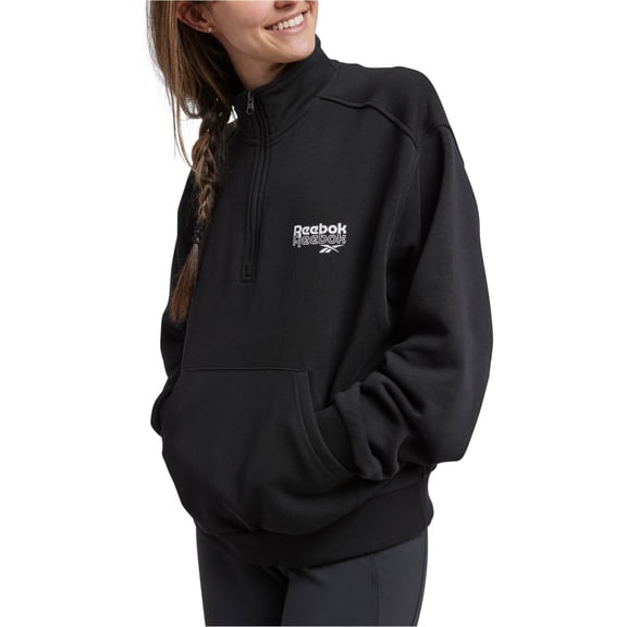 Reebok Womens Logo 1/2 Zip Sweatshirt, Black, Large