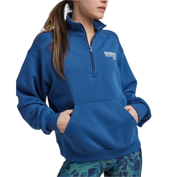 Reebok Womens Logo 1/2 Zip Sweatshirt, Blue, Medium