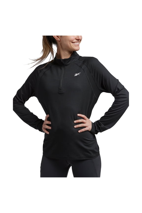 Reebok Womens Identity Performance 1/4 Zip Basic T-Shirt, Black, Small