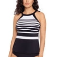 thumbnail image 1 of Reebok Womens Insta-Stripe Tankini Top,Black/White,16, 1 of 2
