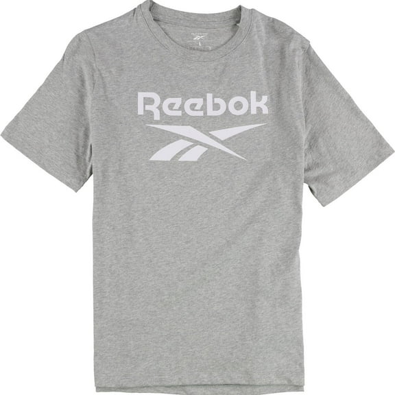 Reebok Womens Logo Heathered Graphic T-Shirt, Grey, Small