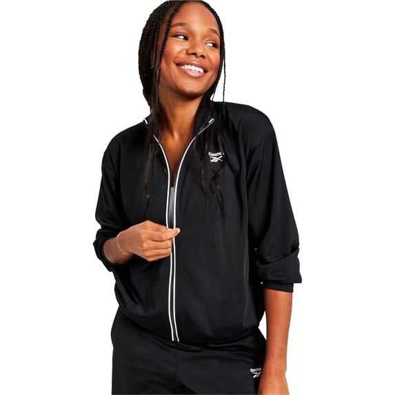 Reebok Womens Athletic Track Jacket, Black, X-Small