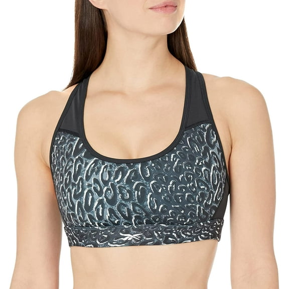 Reebok Womens Lux Sports Bra, Medium Support Black/Cheetah Medium