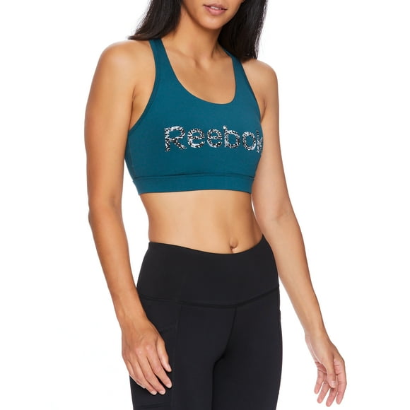 Reebok Womens Medium Impact Strappy Racerback Graphic Bra with Removable Cups, Size XS-XXXL