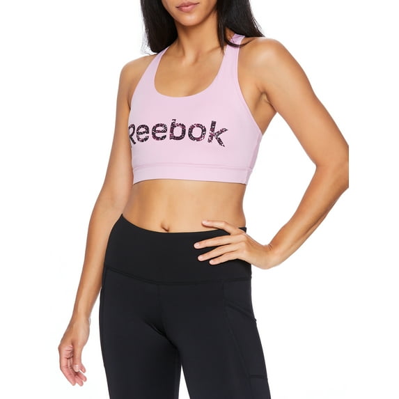 Reebok Womens Medium Impact Strappy Racerback Graphic Bra with Removable Cups, Size XS-XXXL