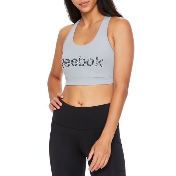 Reebok Womens Medium Impact Strappy Racerback Graphic Bra with Removable Cups, Size XS-XXXL