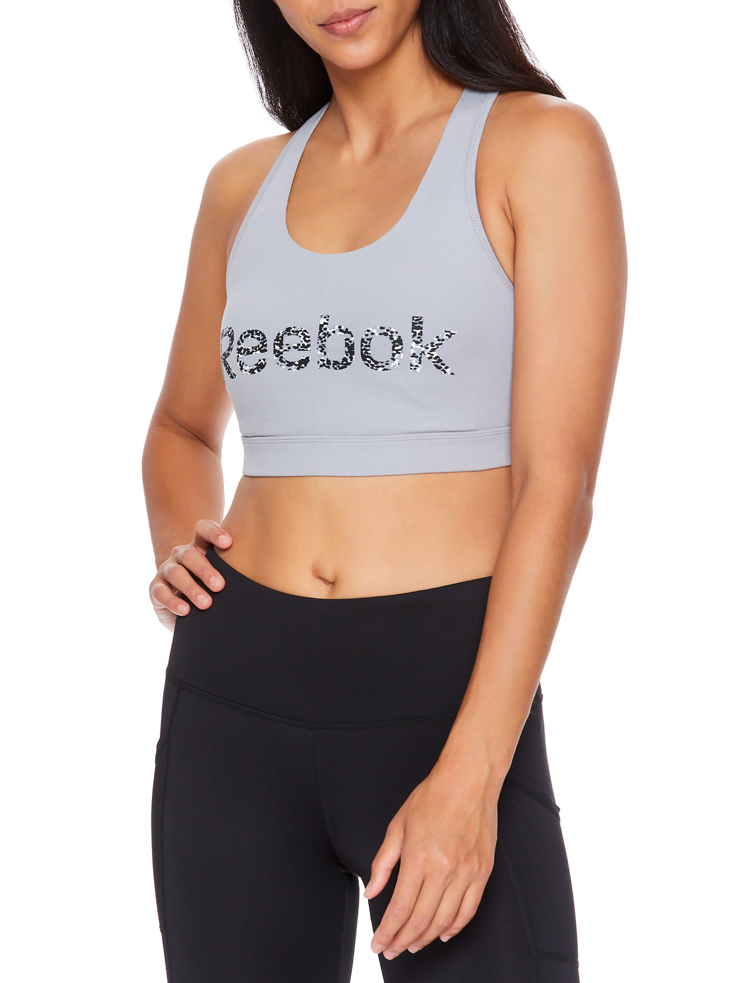 Reebok Womens Medium Impact Strappy Racerback Graphic Bra with Removable Cups, Size XS-XXXL - image 1 of 4