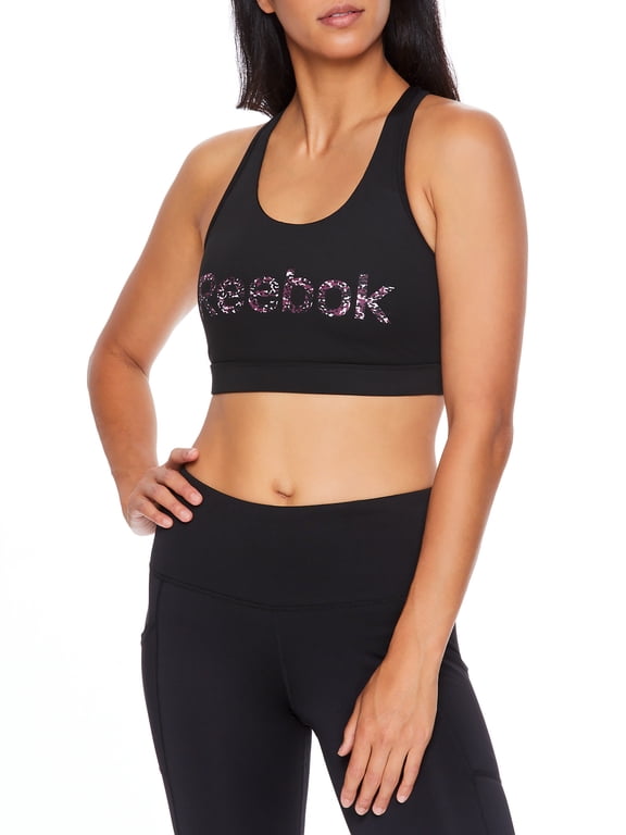 Womens Medium Impact Strappy Racerback Graphic Bra with Removable Cups, Size XS-XXXL