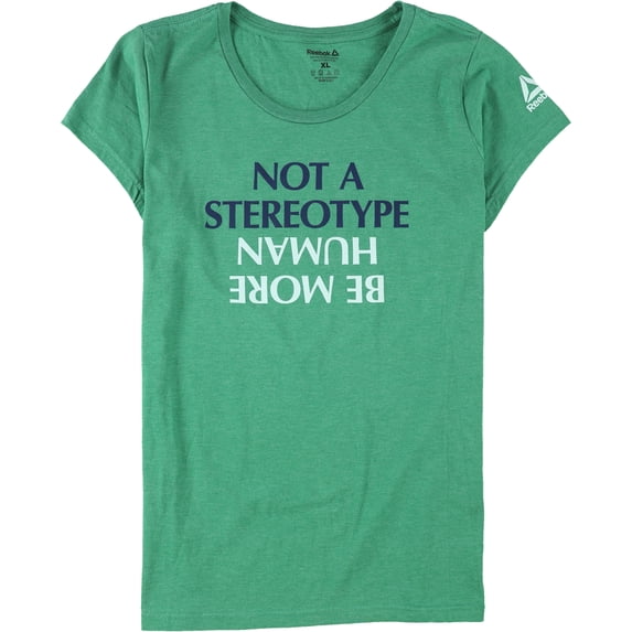 Reebok Womens Not A Stereotype/Be More Human Graphic T-Shirt, Green, Medium