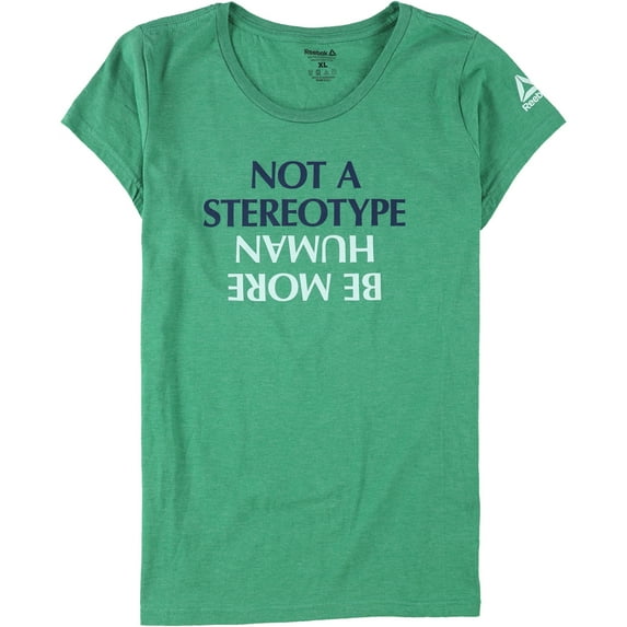 Reebok Womens Not A Stereotype/Be More Human Graphic T-Shirt, Green, X-Large
