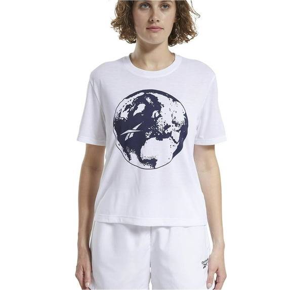 Reebok Womens Ree-Cycled Graphic T-Shirt, White, Small