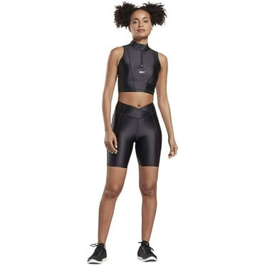 Reebok Womens Shiny Lycra Graphic T-Shirt, Black, X-Small