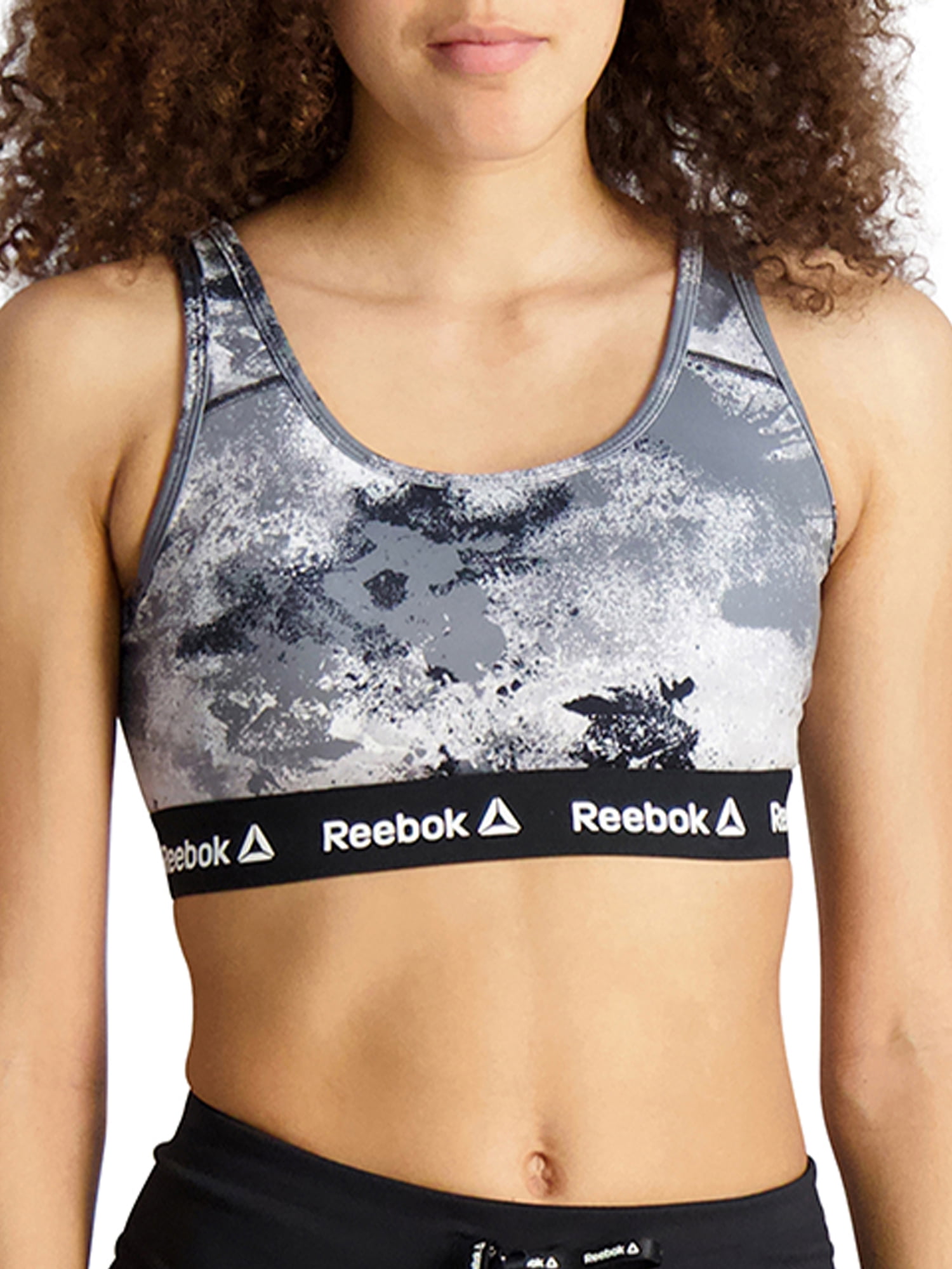 Reebok Women's Gravity Long Line Camo Print Sports Bra with Removable Cups