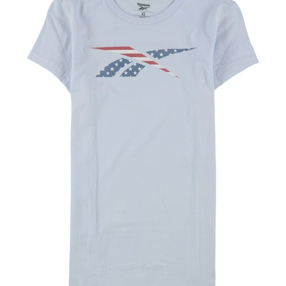 Reebok Womens Stars and Stripes Logo Graphic T-Shirt, Blue, X-Small