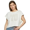 thumbnail image 1 of Reebok Womens Studio French Terry Embellished T-Shirt, White, Medium, 1 of 2