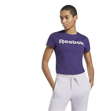 Reebok Womens Training Essential Linear Logo Graphic T-Shirt, Purple, Small