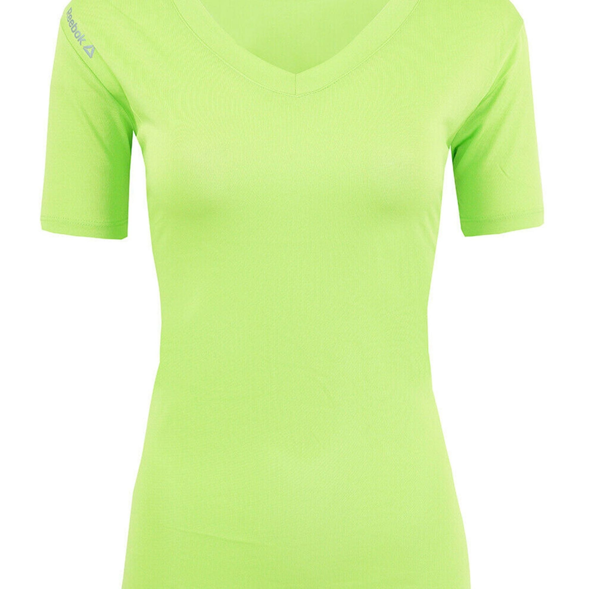 Reebok Womens Volt V-Neck Performance Basic T-Shirt, Green, X - Main Image