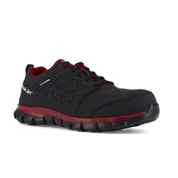 Reebok Sublite Cushion Work Men's Composite Toe Static-Dissipative Athletic Shoe, Black Red, Size 10(W)