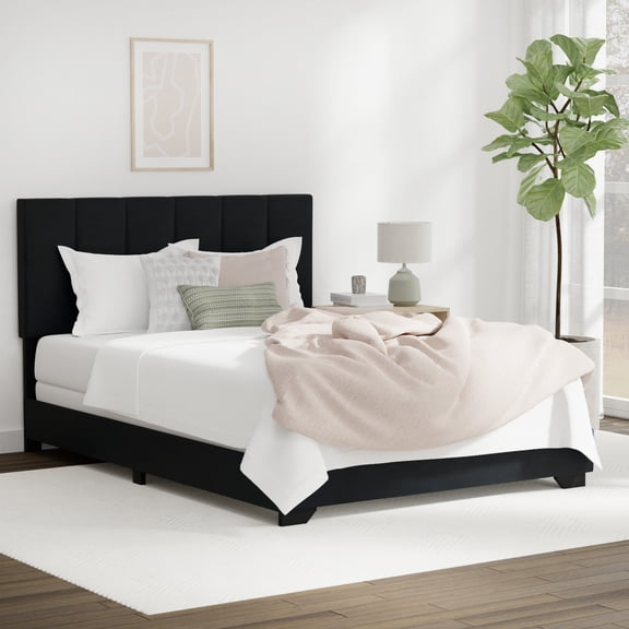 Reece Channel Stitched Upholstered Full Bed, Black, by Hillsdale Living Essentials