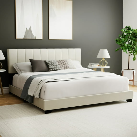 Reece Channel Stitched Upholstered King Bed, Ivory, by Hillsdale Living Essentials