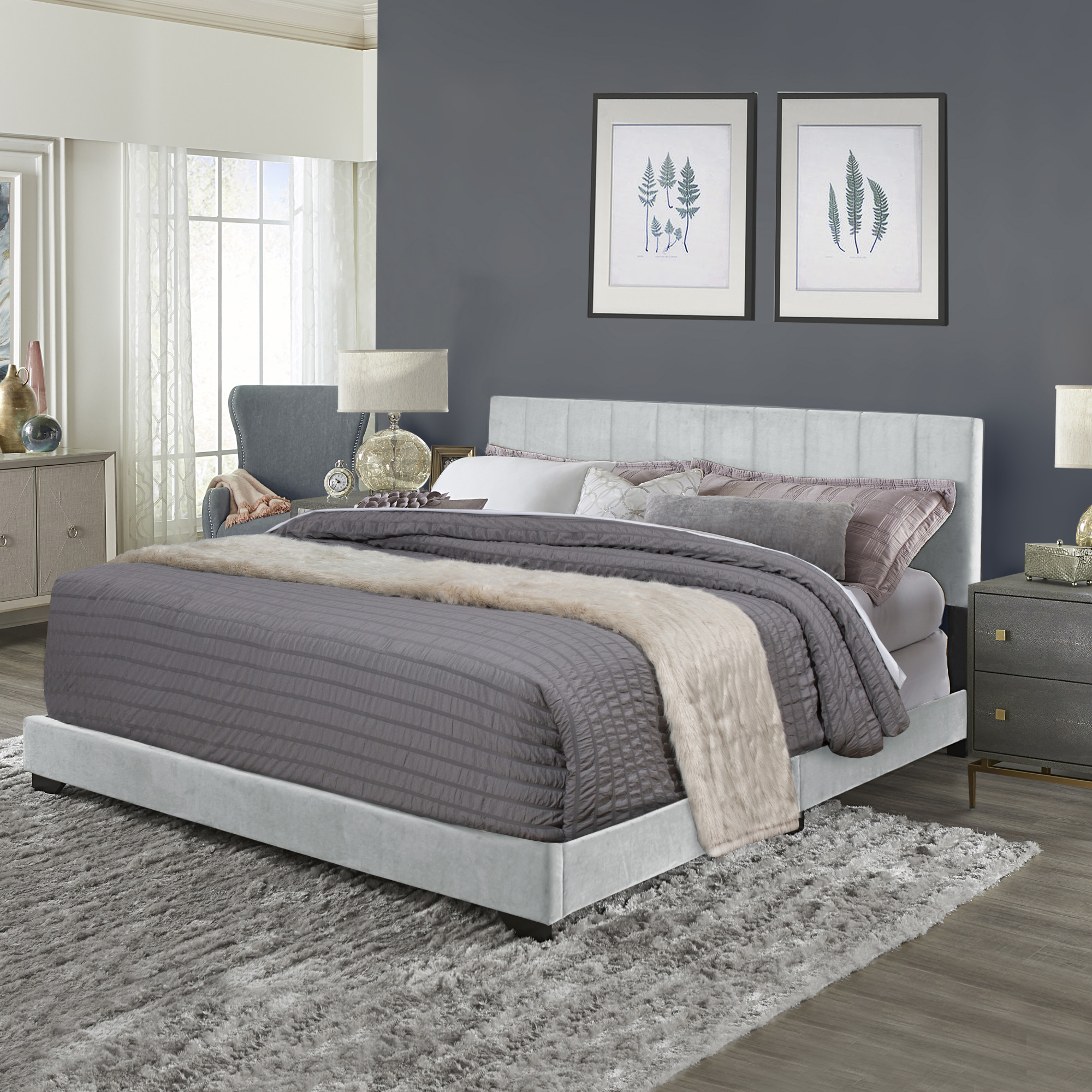 Reece Channel Stitched Upholstered King Bed, Platinum Grey, by Hillsdale Living Essentials - image 1 of 15