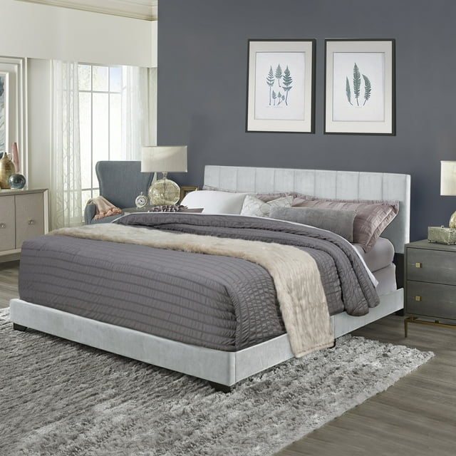 Reece Channel Stitched Upholstered King Bed, Platinum Grey, by Hillsdale Living Essentials