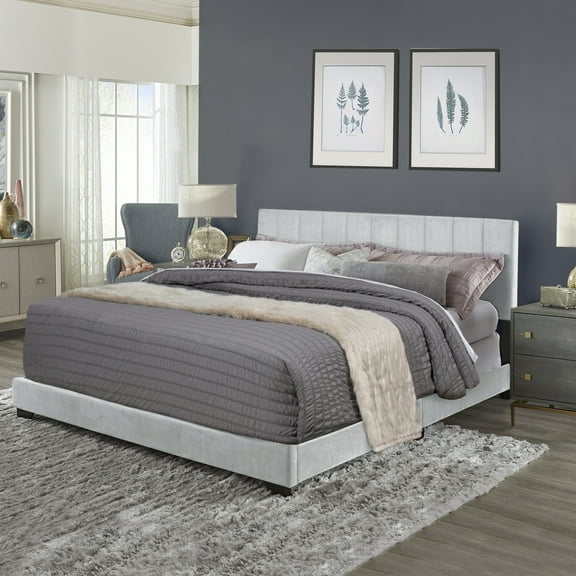 Reece Channel Stitched Upholstered King Bed, Platinum, by Hillsdale Living Essentials