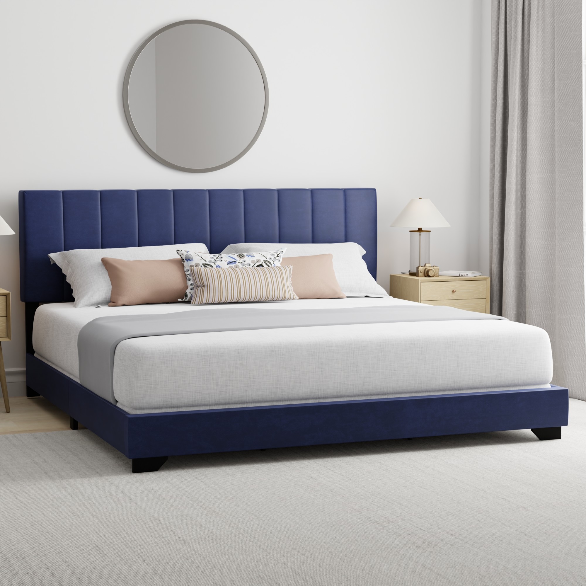 Reece Channel Stitched Upholstered King Bed, Sapphire, by Hillsdale Living Essentials - image 1 of 17