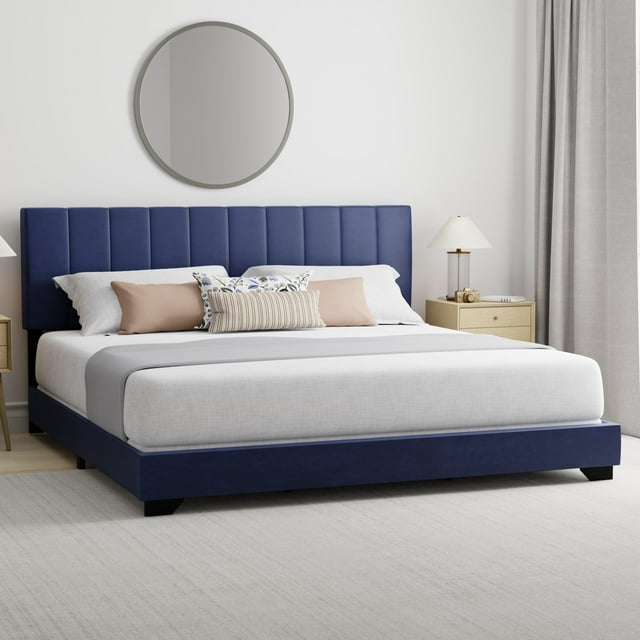 Reece Channel Stitched Upholstered King Bed, Sapphire, by Hillsdale Living Essentials