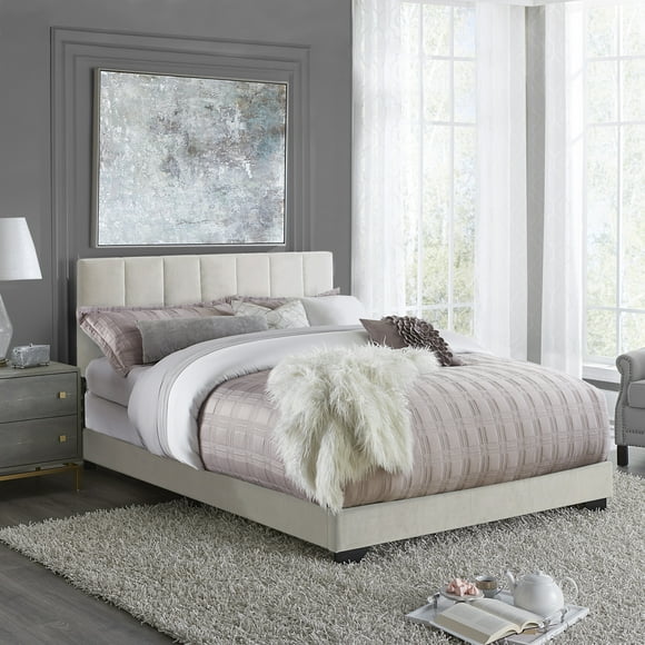 Reece Channel Stitched Upholstered Queen Bed, Ivory, by Hillsdale Living Essentials