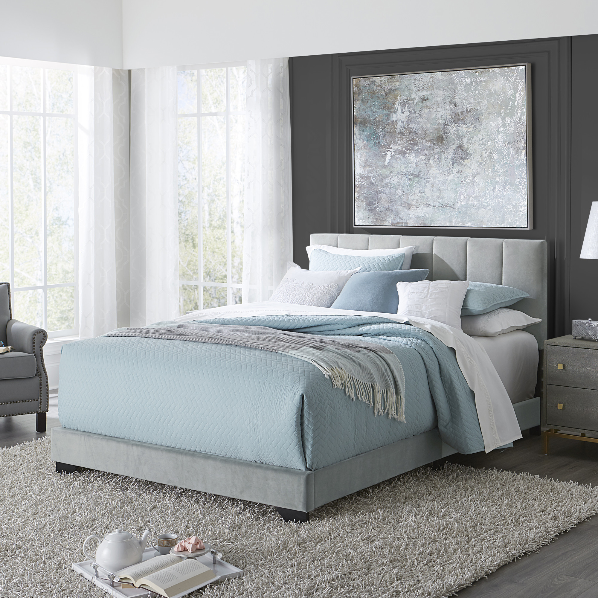 Reece Channel Stitched Upholstered Queen Bed, Platinum Gray, by Hillsdale Living Essentials - image 1 of 14