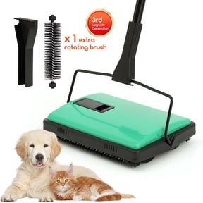 Reecoo Upgraded Carpet Sweeper Manual - Non-Electric Push Broom for Low-Pile Carpets & Rugs, L Size, Green