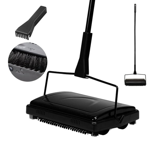 Reecoo Non-Electric Manual Carpet Sweeper with Bristle Brush and Roller Broom for Low Pile Carpets,Black