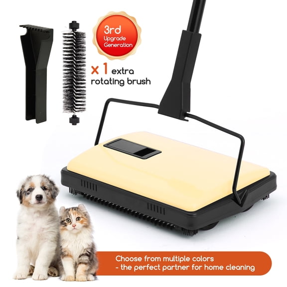 Reecoo Carpet Sweeper Manual - Non-Electric Push Broom for Low-Pile Carpets & Rugs, L Size, Beige