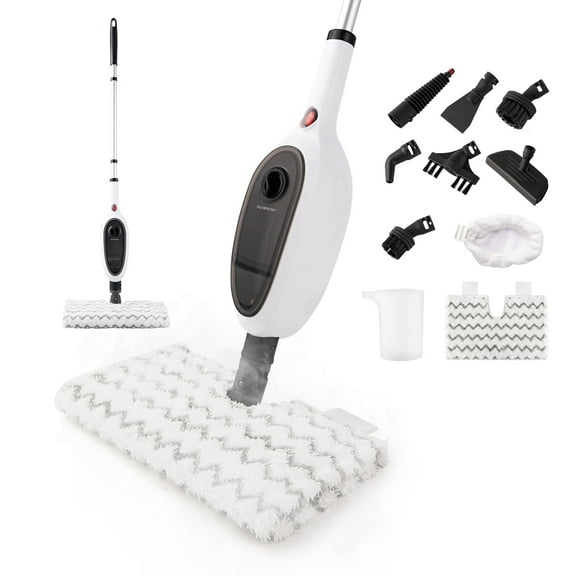 Reecoo Powerfresh Double-Sided Steam Mop, 10-in-1 Multi-functional for All Floors & Grout Cleaning, Black &White
