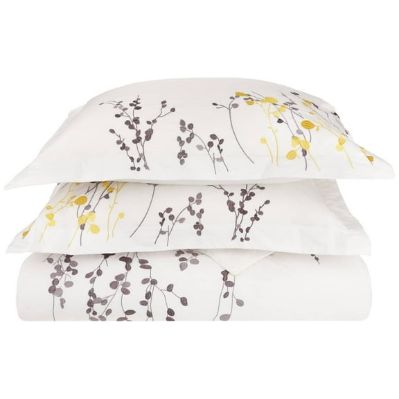 Reed 100% Cotton Floral Abstract Embroidered Duvet Cover Set Full/Queen
