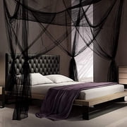 Reed 4-Corner Bed Canopy Mosquito Net, Polyester Mesh CanopyBlack