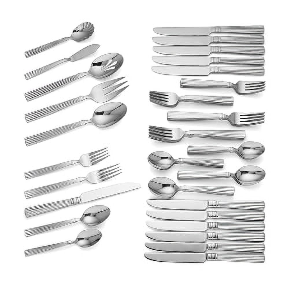 Elegant Stainless Steel 65-Piece Flatware Set with Pinstriped Handles