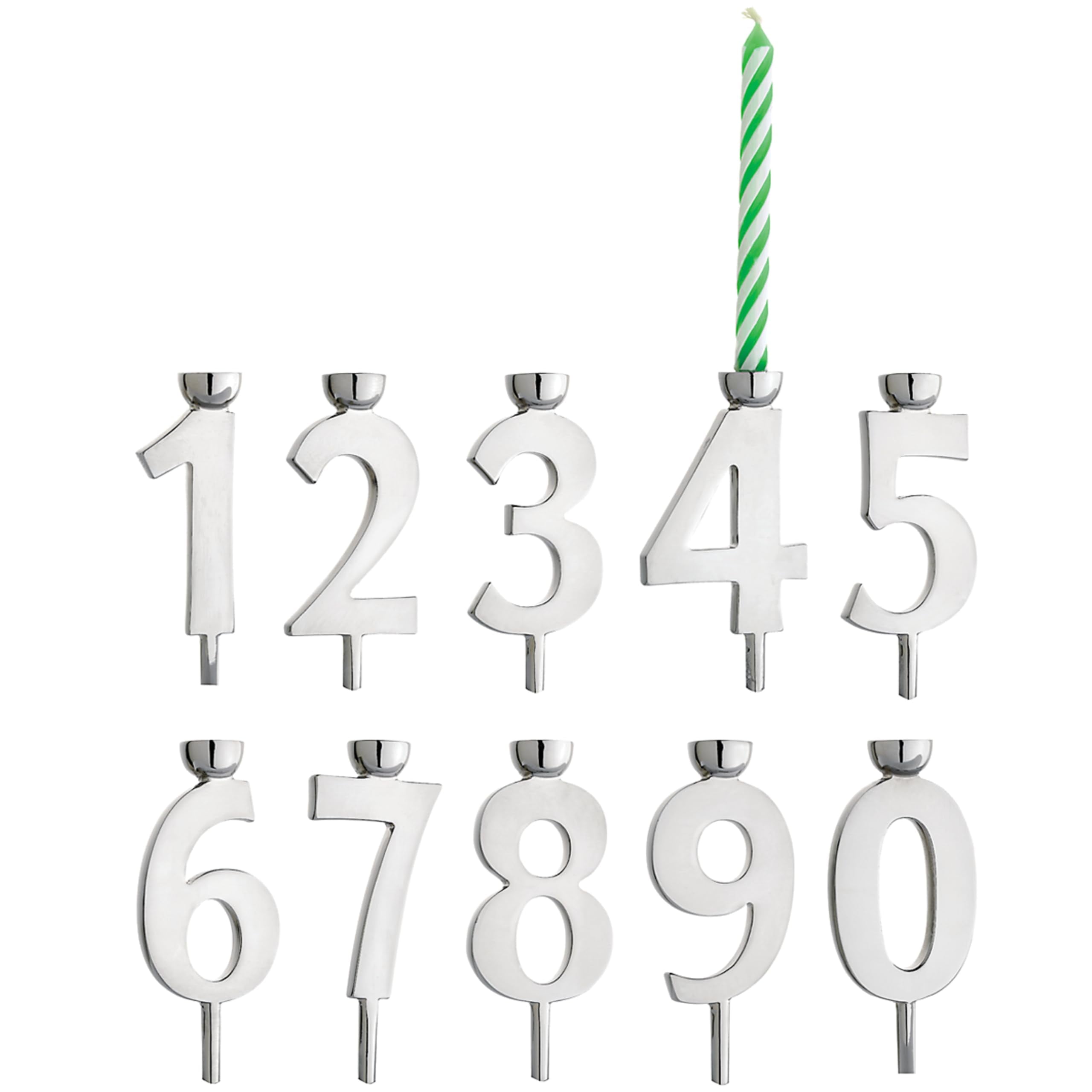 Silver Novelty Number Candle Holder Set