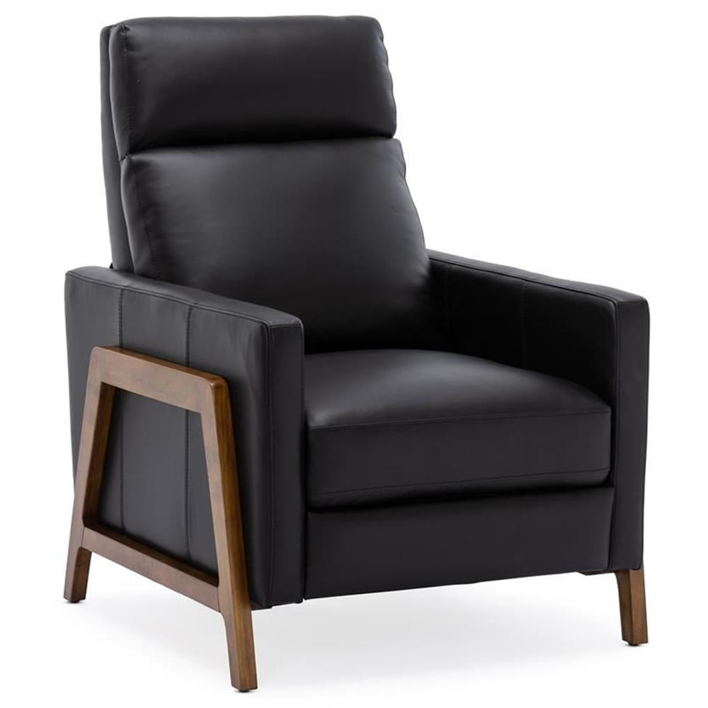 Reed Black Leather and Wood Push Back Recliner