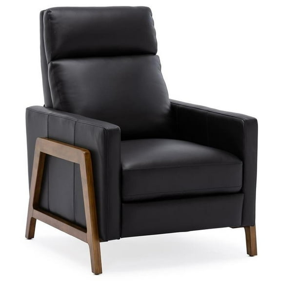 Reed Black Top Grain Leather Exposed Wood Frame Push Back Recliner