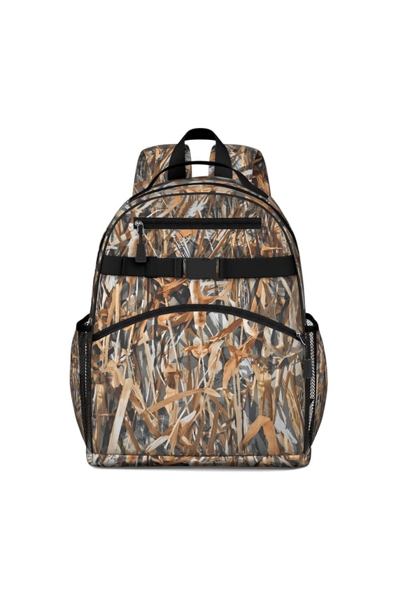 Reed Camo Dry Plants Pattern Backpack for School,Cute School Bag,Schoolbag with Adjustable Shoulder Straps & Padded Back,15.25"x11.5"x5.25"